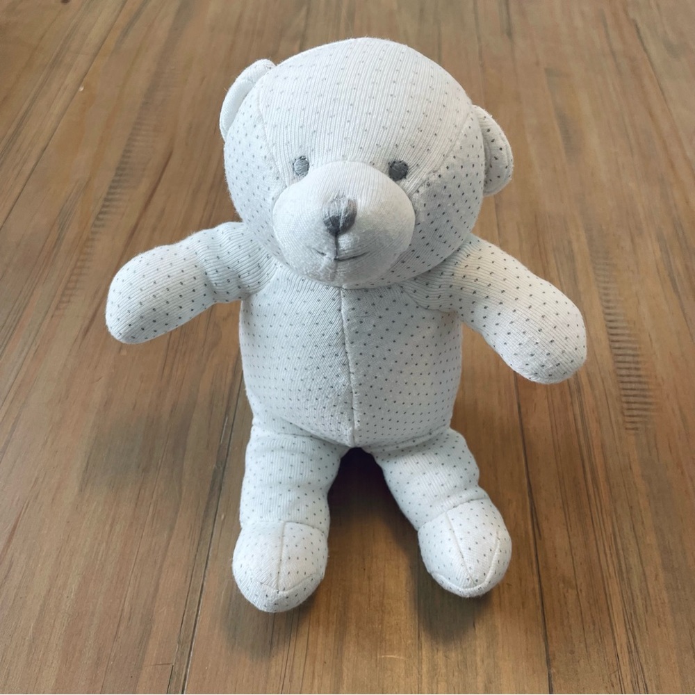 Old Navy Teddy Bear Rattle Plush Stuffed Animal Polka Dot Baby White Gray 2007
